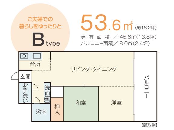 ご夫婦での暮らしをゆったりとBタイプ 53.6㎡